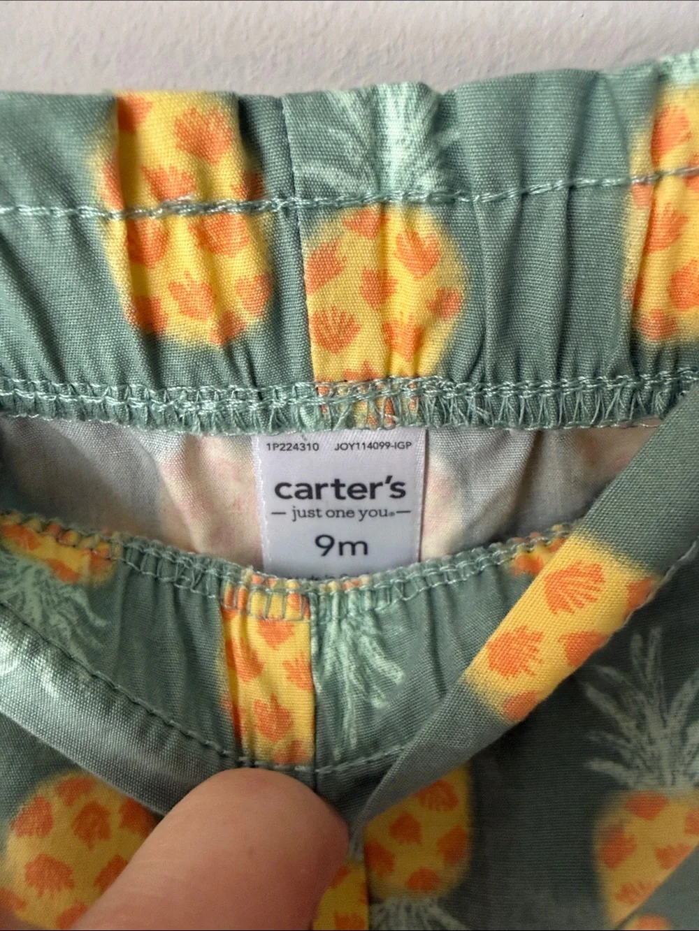 Carter’s Just One You Pineapple Print Baby Shorts Sage Green Yellow 9M